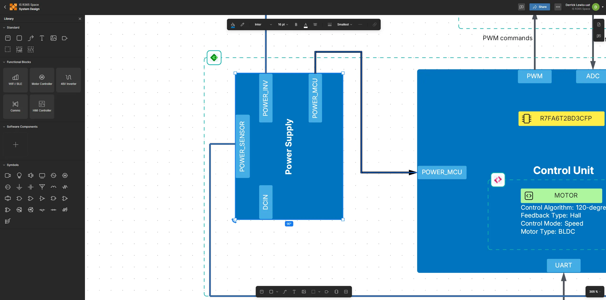 Rotated functional blocks in the Electronic System Designer web editor