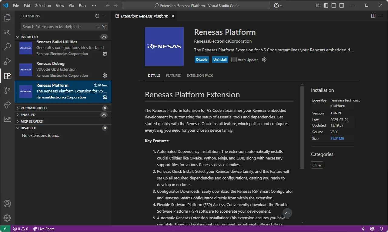 Renesas Platform extension in Visual Studio Code