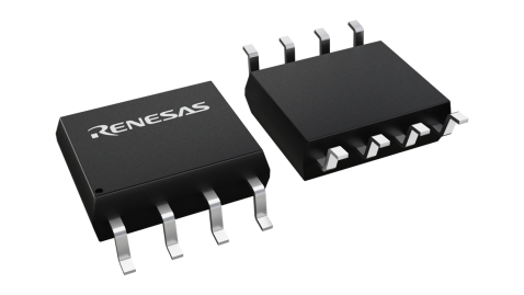 3D illustration featuring top and bottom views of SOIC chip package with 8 lead count.